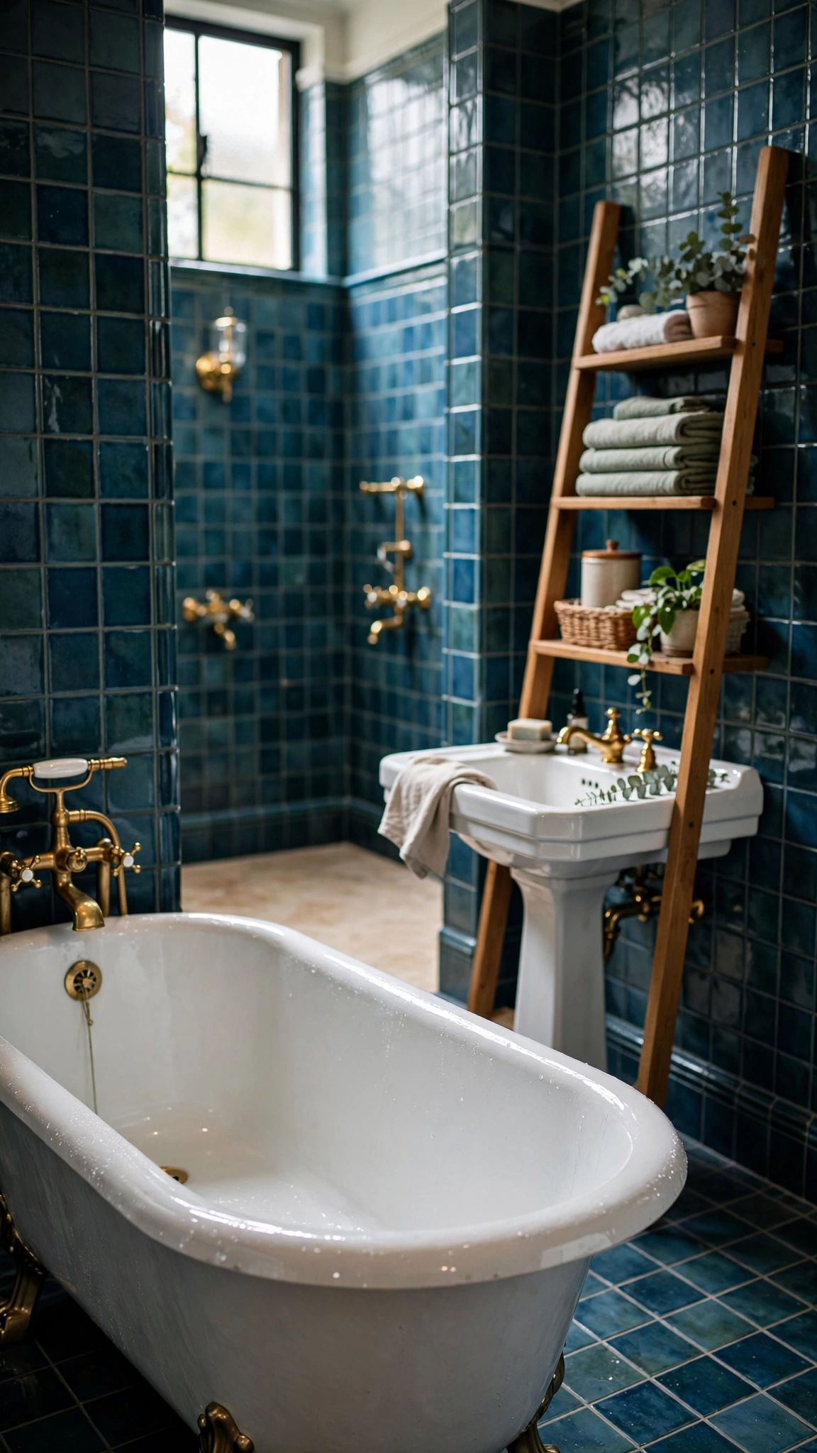 Artisan Blue Subway Tile Bathroom — UGC video ad background environment by Crisp UGC Ads