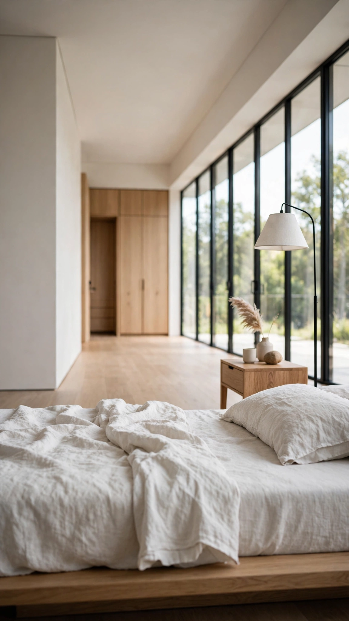 Modern Minimal Platform Bedroom — UGC video ad background environment by Crisp UGC Ads