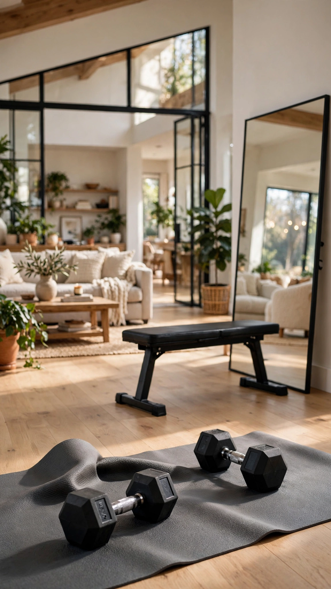 Living Room Yoga & Mat Workout — UGC video ad background environment by Crisp UGC Ads