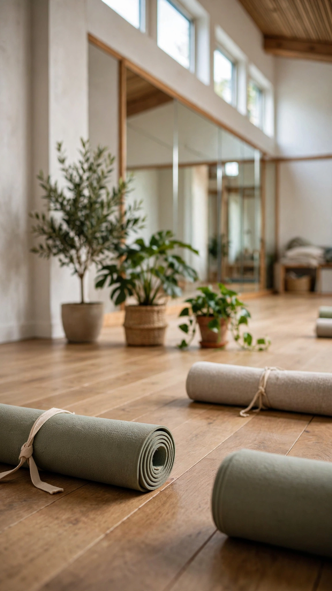 Zen Hardwood Yoga Studio — UGC video ad background environment by Crisp UGC Ads